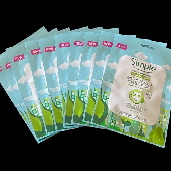 NWT-SIMPLE-ANTI POLLUTION SHEET MASKS-TOTAL OF 10 FACE MASKS - Picture 1 of 3